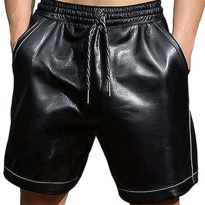 Men's Summer Basics Pure Black Loose Leather Shorts
