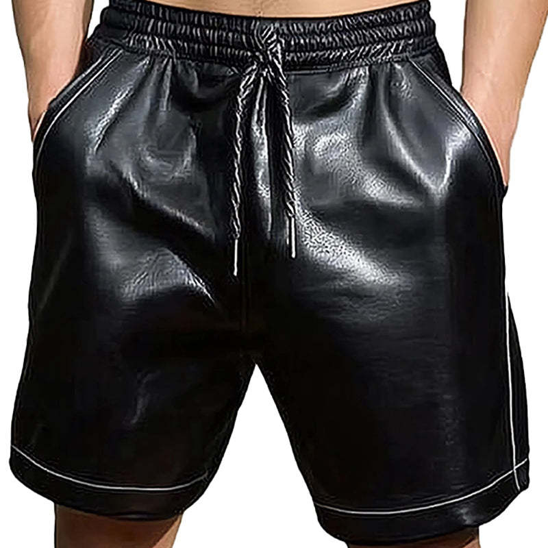 Shorts holgados de cuero negro puro básicos de verano para hombre
