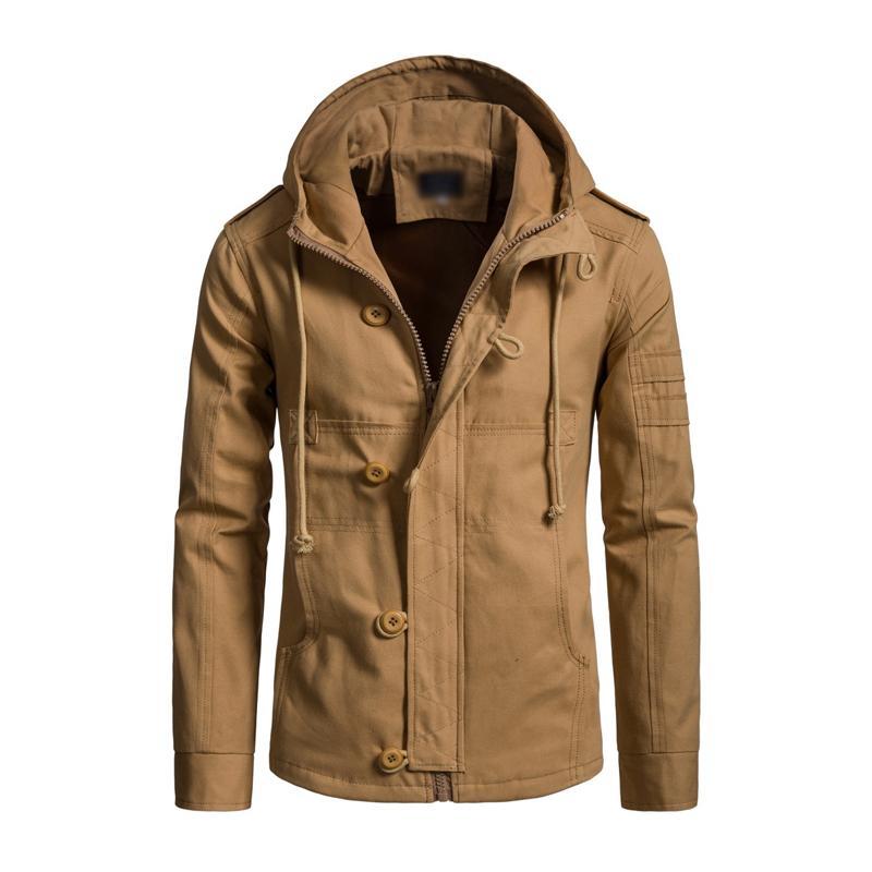Lässige Herren-Cargojacke aus gewaschener Baumwolle mit Patchwork-Kapuze und schmaler Passform 