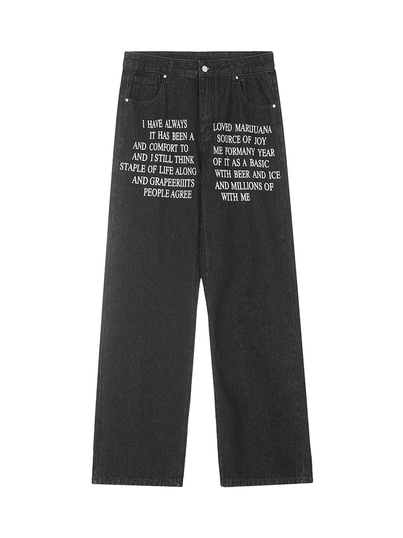 Letter Embroidery Hip-Hop Washed Jeans