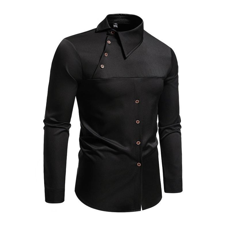 Men's Casual Lapel Slanted Placket Asymmetric Slim Fit Long Sleeve Shirt