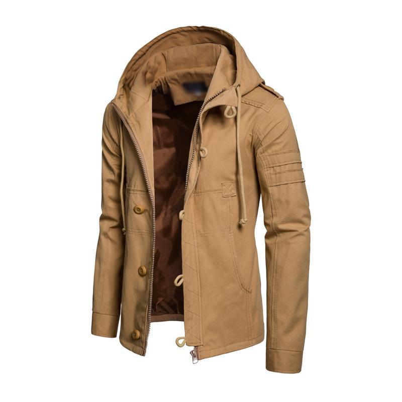 Lässige Herren-Cargojacke aus gewaschener Baumwolle mit Patchwork-Kapuze und schmaler Passform 