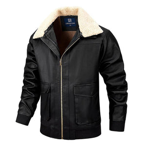 Chaqueta informal de cuero con solapa de felpa para hombre