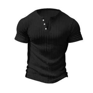 Camiseta Henley informal de manga corta de punto elástico para hombre