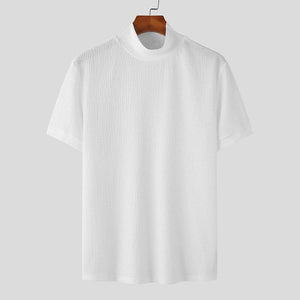 Camiseta de manga corta de punto ajustado de color liso con cuello alto para hombre