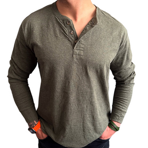 Men's Retro Casual Washed Henley Collar Long Sleeve T-Shirt