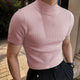 Herren-T-Shirt mit halbem Rollkragen, einfarbig, eng gestrickt, kurzärmelig
