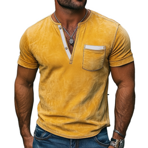 Camiseta de manga corta de ante brillante con cuello en V profundo informal y corte entallado para hombre