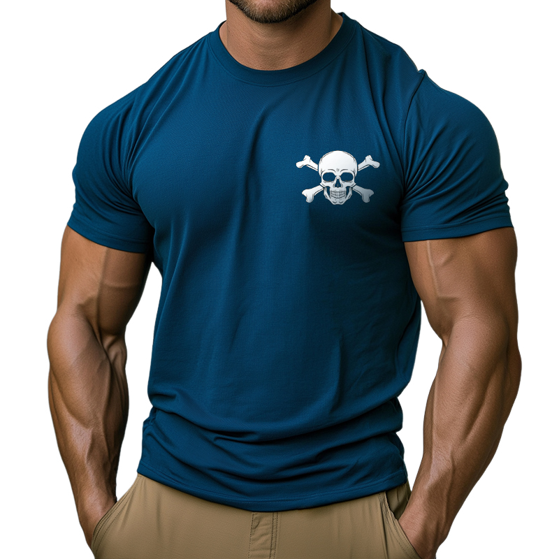 Men's Retro Casual Skull Print Round Neck Short Sleeve T-Shirt