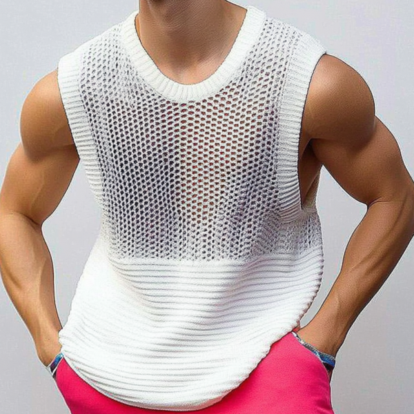 Lässiges Strick-Tanktop mit Rundhalsausschnitt und ausgehöhltem Patchwork für Herren