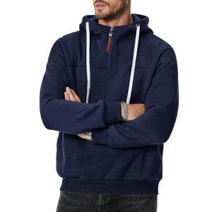 Men's Casual Zipper Collar Patchwork Loose Pullover Hoodie