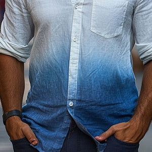 Men's Skin-friendly Blue Gradient Tie-Dye Cotton Casual Shirt