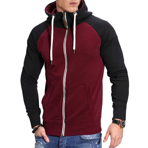 Sudadera deportiva con capucha para hombre, estilo informal, con bloques de color, con mangas raglán en contraste.