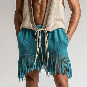 Conjunto de pantalones cortos sin mangas con cordones de tela de toalla de moda de primavera para hombre 