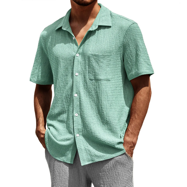 Camisa clásica informal de manga corta con textura para hombre, primavera y verano