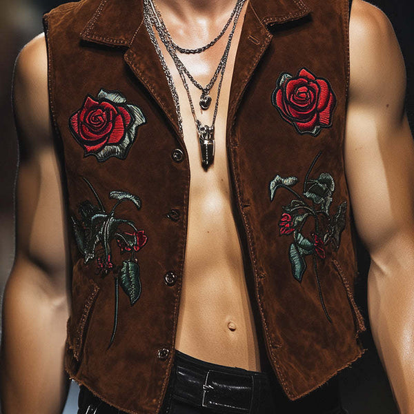 Men's Vintage Suede Patched Vest