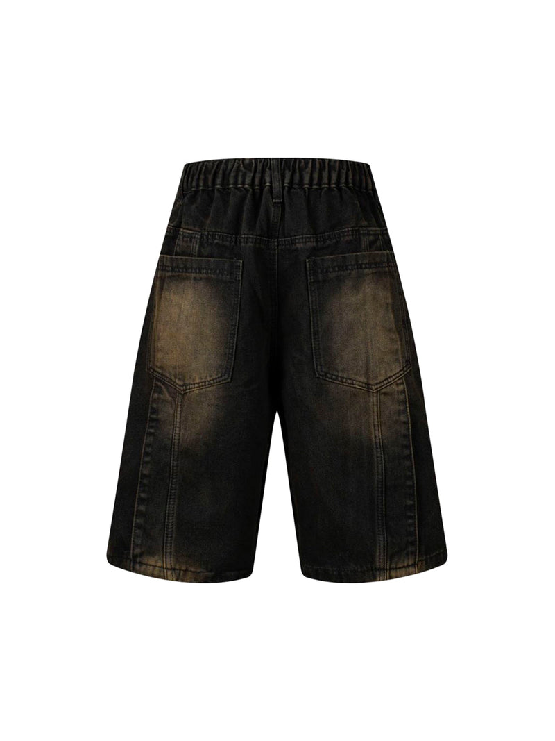 Washed Distressed Deconstructed Split Denim Shorts