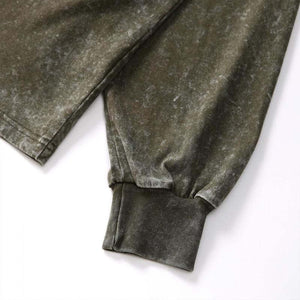 Camiseta de manga larga de algodón lavado y desgastado para hombre