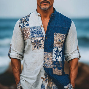 Camisa de manga larga con estampado bohemio para hombre