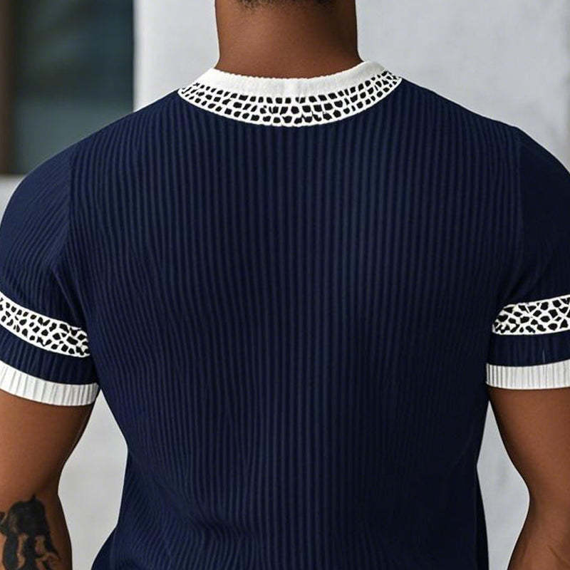Men's Contrast Web Round Neck Knitted Short Sleeve T-Shirt MTA1895C3X