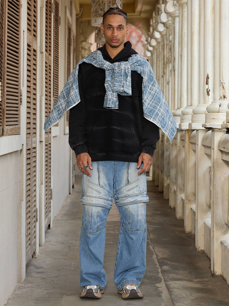 Multi-structure Design Baggy Jeans