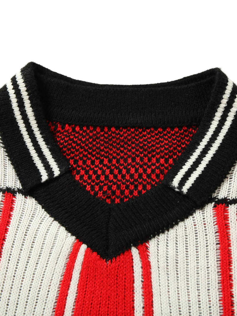 Vintage Striped Baseball Short-sleeved Knit Sweater