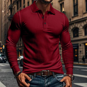 Camisa POLO informal de manga larga elástica para hombre