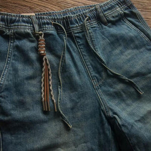 Men's Casual Solid Color Drawstring Straight Jeans