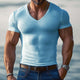 Camiseta de manga corta con cuello en V y color liso para hombre