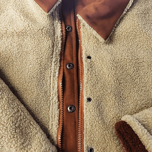 Herren Vintage Wildleder Patchwork Lamm Fleece Multi-Pocket Reverse Collar Outdoorjacke