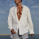 Men's Solid Lapel Waist Pocket Long Sleeve Shirt