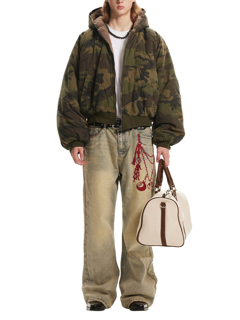 Camouflage Fur Hooded Jacket