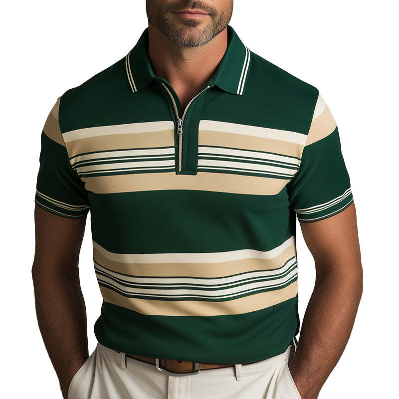 Men's Spring Fashion Contrast Print Short Sleeve Polo Shirt