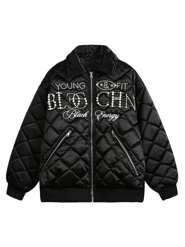 Pearl Letter Diamond Quilted Jacket