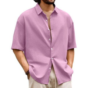 Men's Casual Solid Hawaiian Short Sleeve Shirt