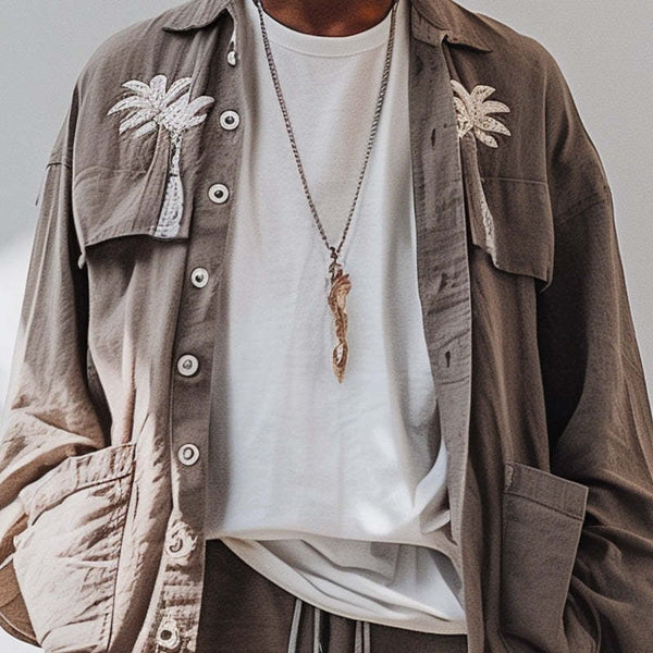 Men's Embroidered Long Sleeve Casual Shirt