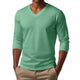 Camiseta informal de manga larga ajustada de algodón mezclado con cuello en V para hombre