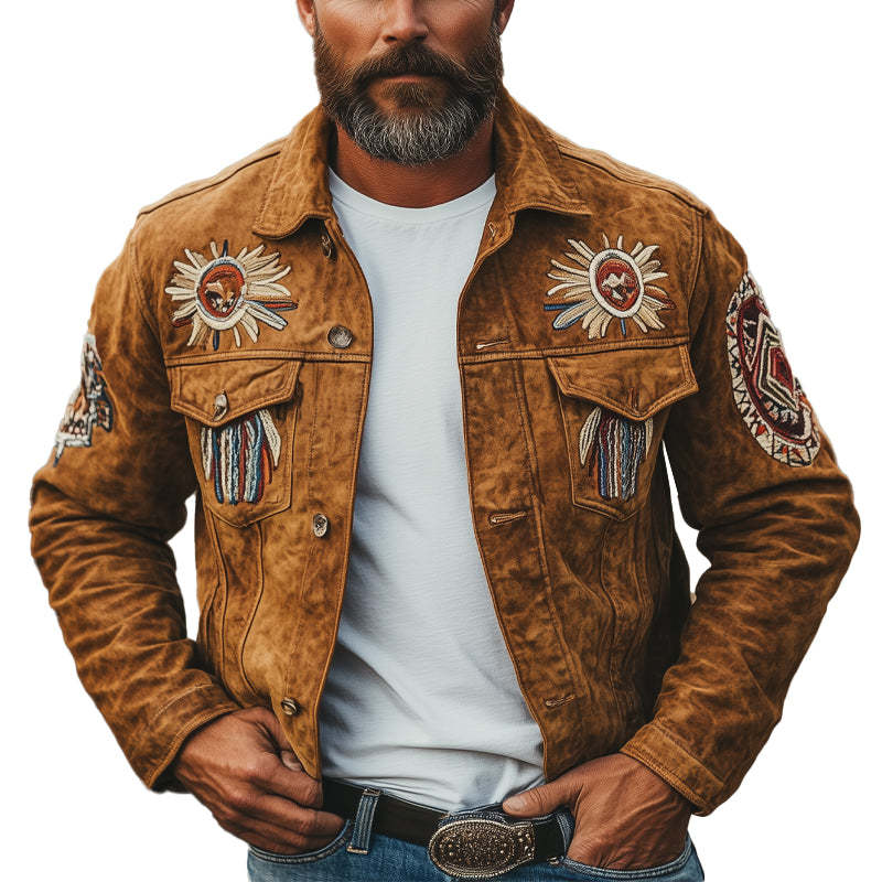 Leichte Wildlederjacke mit Vintage-Stickerei für Herren