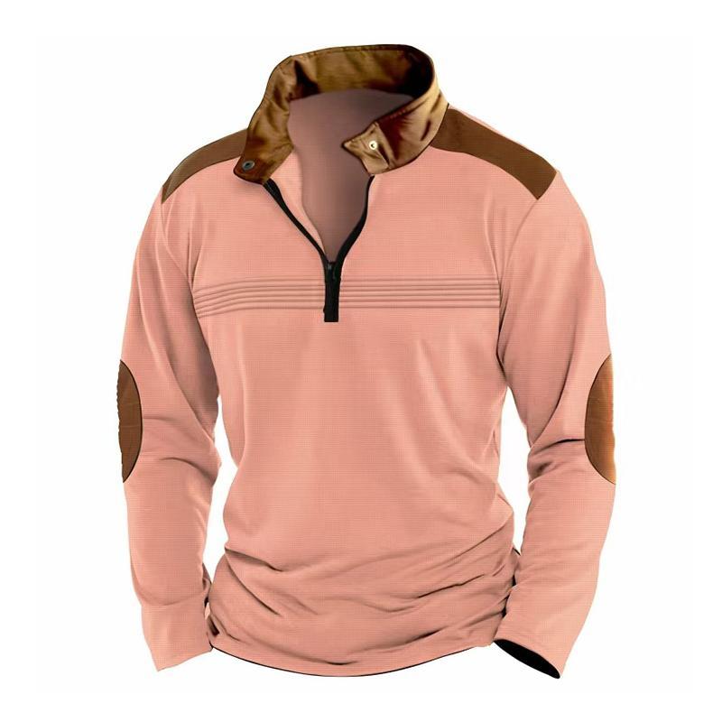 Men's Colorblock Zipper Stand Collar Long Sleeve Casual Sweatshirt