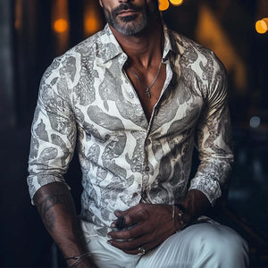 Camisa de manga larga con estampado de serpiente para hombre, moda de primavera