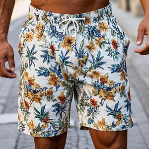 Pantalones cortos casuales de lino con estampado de resort para hombre