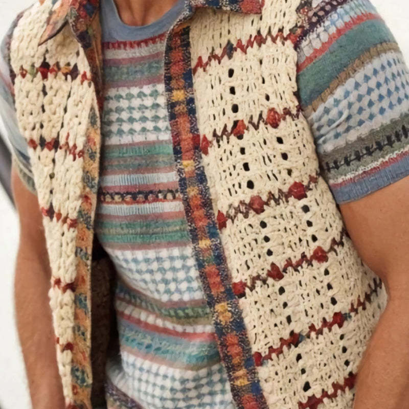 Herren Vintage Apricot Strickweste mit Revers