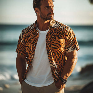 Men's Summer Comfort Tiger Print Casual Shirt