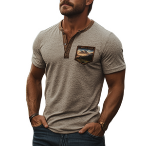 Klassisches amerikanisches Retro-T-Shirt der Yellowstone Park-Serie für Herren mit Henley-Kragen