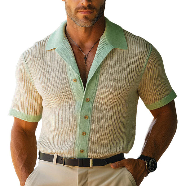 Camisa de manga corta ajustada tejida de moda de primavera para hombre