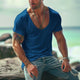 Camiseta informal de algodón mezclado con cuello en U y manga corta ajustada para hombre