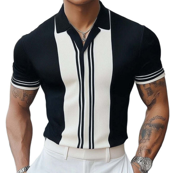 Camiseta clásica de verano de punto en blanco y negro de manga corta para hombre