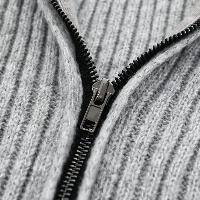 Men's Fashion Stand Collar Solid Striped Long Sleeve Mid-length Knit Cardigan