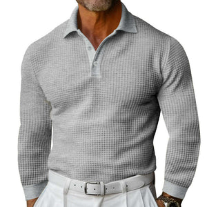 Camisa polo informal de manga larga con diseño de gofre para hombre 