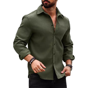 Men's Casual Cotton Blend Lapel Slim Fit Long Sleeve Shirt